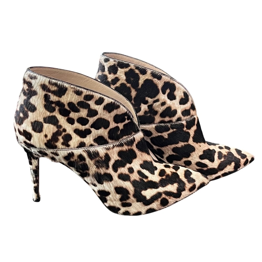 Boden Leopard Calf Hair Ankle Boots Pointed Toe Stiletto Size 39 Made in Spain